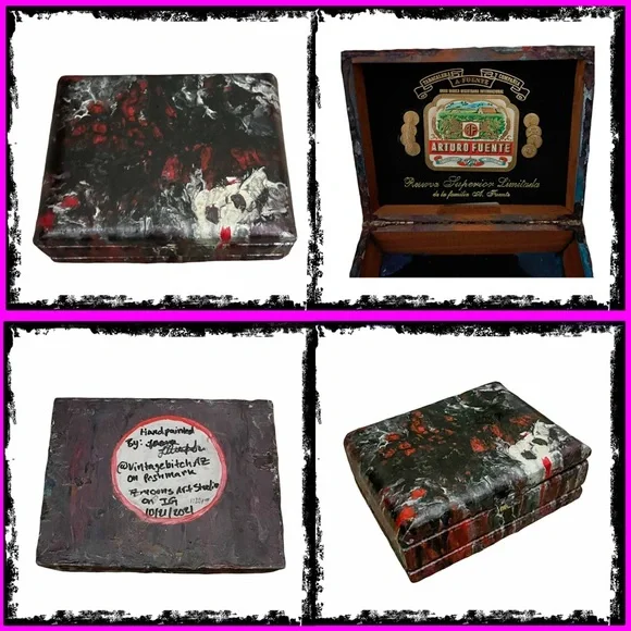New Artisan Hand Painted By Me Gothic Poured Vintage Cigar Box By Arturo Fuente